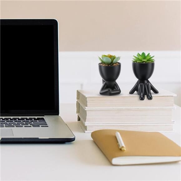 Fake Succulent, Mini Succulents Plants Artificial in Black Modern Human Shaped - Picture 4 of 16